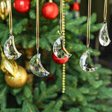 Set of 6 Crystal Glass Hanging Ornaments Clear Faceted Crystal Moon Prisms Ornaments for Window Home Car Wedding Party Decor
