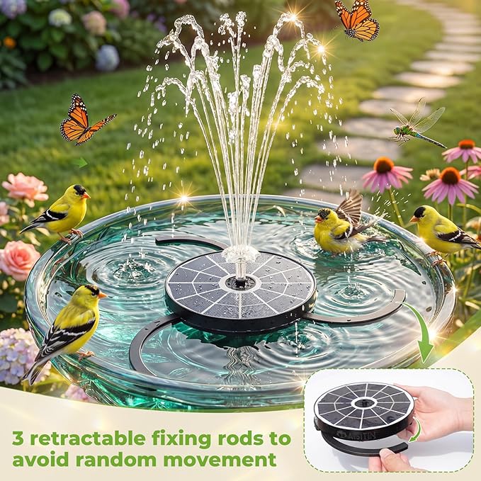 AISITIN 3.7W Solar Bird Bath Fountains, Solar Water Fountain Pump with Upgraded 6.3" Glass Panel, Integrated Bracket & Storage Design for Garden, Pond, Aquarium and Outdoor Use