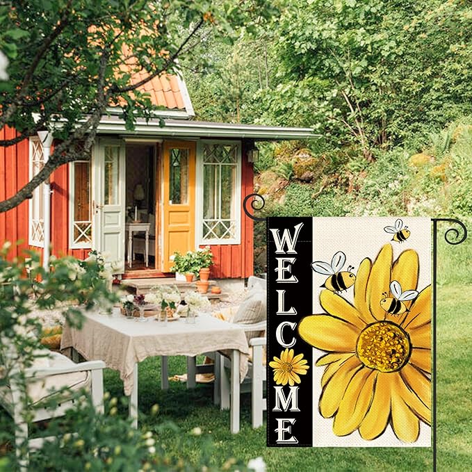 AVOIN colorlife Spring Summer Bee Sunflower Garden Flag 12x18 Inch Double Sided, Welcome Holiday Yard Outdoor Decoration