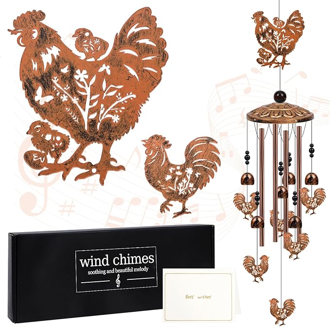 Chicken Wind Chimes for Outside - Farm Themed Wind Chimes Gifts for Women Men Farmhouse Chicken Festival Metal Windchimes Outdoors Decor for Home Yard Patio Garden Birthday Memorial