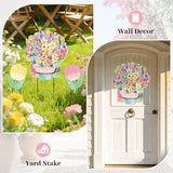 3Pcs Hello Spring Welcome Flower Yard Stakes Metal Floral Outdoor Decor, 2-in-1 Decorative Tulip Flower Sign for Garden Patio Yard Wall Hanging Floral Ornaments with Rope Rustic Spring Decor