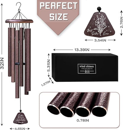 Sister Gifts Wind Chimes 32", Gifts for Sisters, Big Sister Birthday Gift from Sis/Brothers, Christmas Mothers Valentines Day Graduation Gift for Sisters, Best Sis Ever Presents for Women