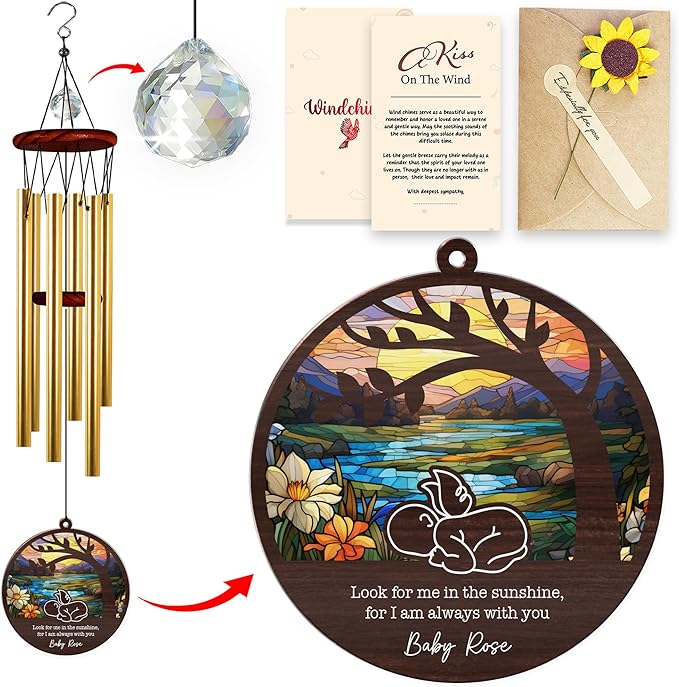 Personalized Baby Memorial Crystal Wind Chimes Custom Name Suncatcher Sympathy Ornament Keepsake Boy Girl Stillbirth Passed Away Condolence Gifts for Infant Loss Mothers Friend Daily Healing Remember