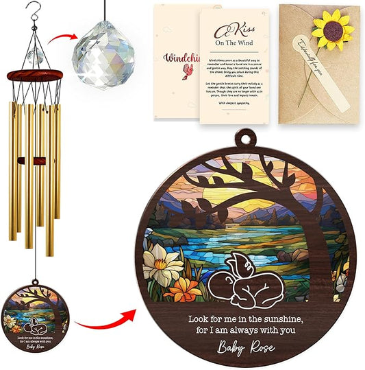 Personalized Baby Memorial Crystal Wind Chimes Custom Name Suncatcher Sympathy Ornament Keepsake Boy Girl Stillbirth Passed Away Condolence Gifts for Infant Loss Mothers Friend Daily Healing Remember