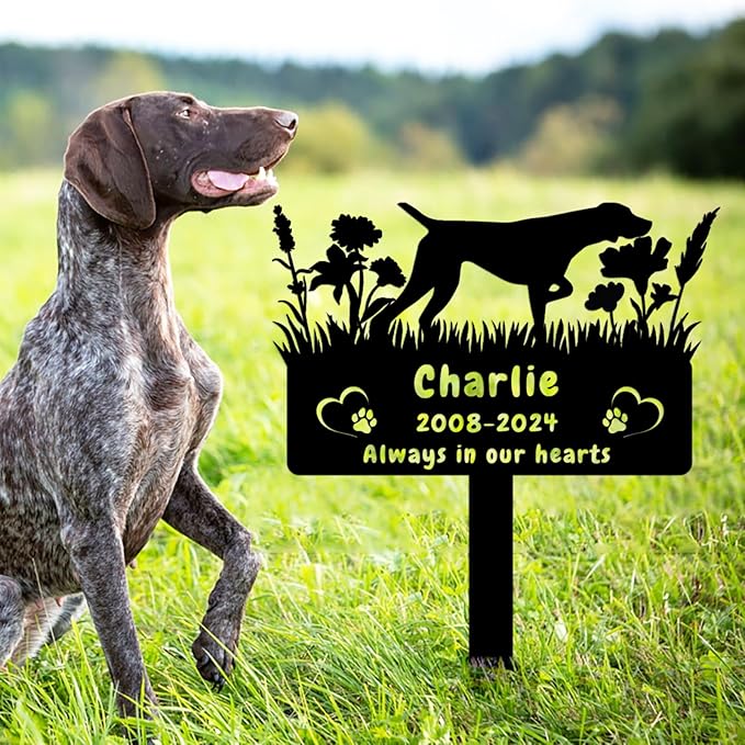 Custom German Shorthaired Pointer Dog Memorial Grave Marker,Personalized Flora Dog Memorial Stake,Dog Memorial Plaque Burial Stake Engraved Sign,Dog Sympathy Grave Stake,Dog Statue Headstone