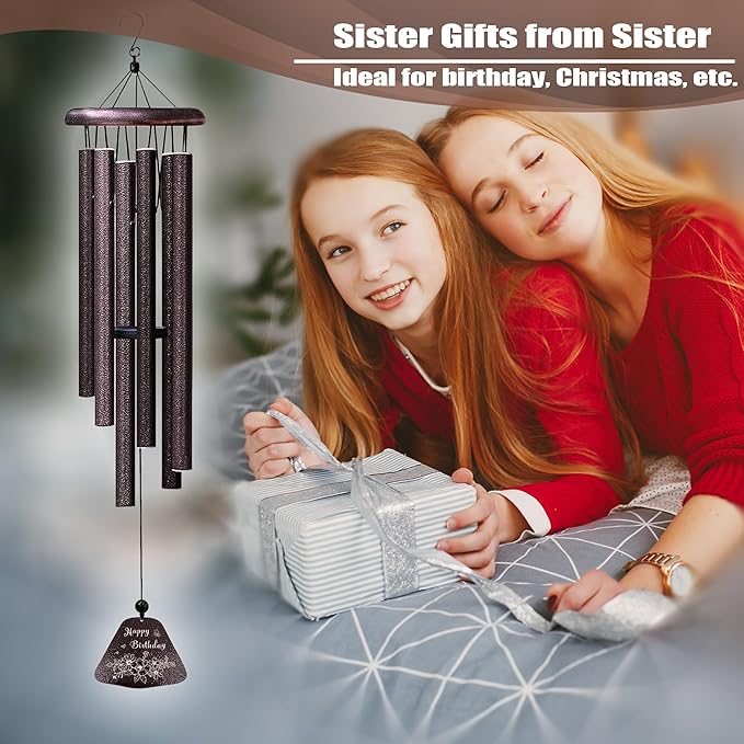 Sister Birthday Gifts 32” Wind Chimes, Sister Gift, Birthday Gifts for Sisters, Sis Wind Chimes for Graduation Christmas Mothers Day