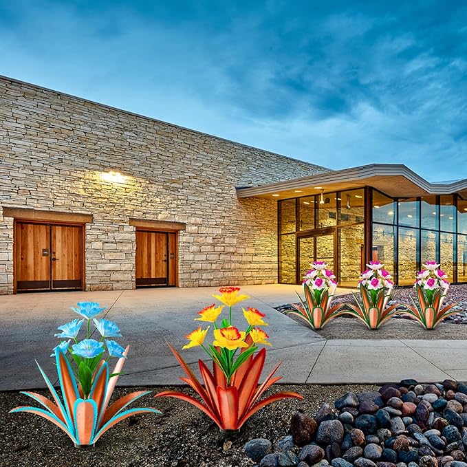 TOMBABY Huge Metal Agave Plants Outdoor Decoration Outdoor Garden Decorated with Flowers Mexican Yard Art Plant Garden Gift(Yellow 1 Pack)