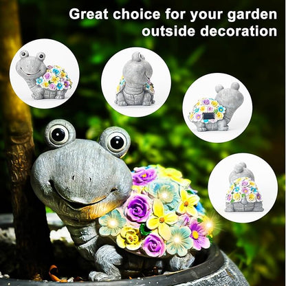 Outdoor Solar Flower Turtle Statue for Garden Décor, Waterproof Outside Tortoise Figurines Decor with Lights, Suitable for Yard, Lawn, Patio, Balcony - Gift for Grandma Mom Women Daughter