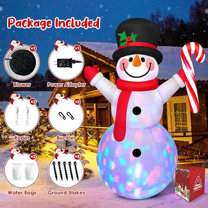 8 FT Tall Christmas Inflatables Outdoor Decorations Blow Up Snowman Inflatable Candy Cane, Build-in Rotating Colorful LEDs Xmas Snow Man Blowups Yard Decoration for Party Holiday Indoor Lawn Garden