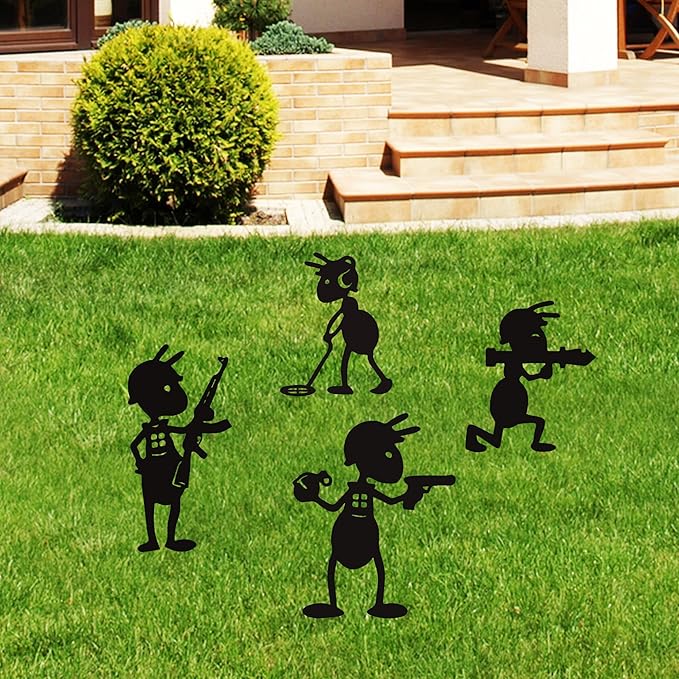 Battle Ant Metal Garden Decor–4-Piece Metal Yard Art Set for Outdoor Spaces–Rust-Resistant Garden Decor for Outside