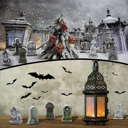 Kathfly 9 Pieces Miniature Tombstones Mini Village Tombstones Figurines Miniature Spooky Town for DIY Crafts Outdoor Home Garden Halloween Decor