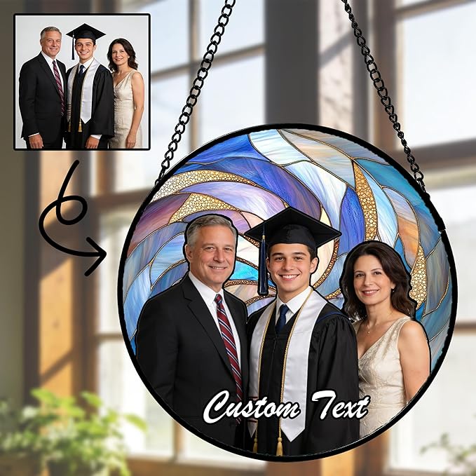 Personalized Custom Photo Faux Stained Glass Window Hanging - Wedding Customized Memorial Ornaments Suncatchers Christmas Anniversary Mother's Day for Lovers Women Men Dad Mom Nana Grandma