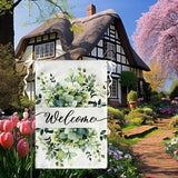 Spring Summer Welcome Garden Flags 12x18 Inch Double Sided Green Eucalyptus Leaves Floral Garden flag Seasonal Yard Flags for Outside Decorations Banner for Outdoor Farmhouse Yard