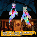 Halloween Decorations Outdoor Indoor, 2 Pack Light Up Ghost Decorations with LED Lights, Hanging Ghost Halloween Decor for Yard Porch Garden Lawn Party (1A-2Pack)