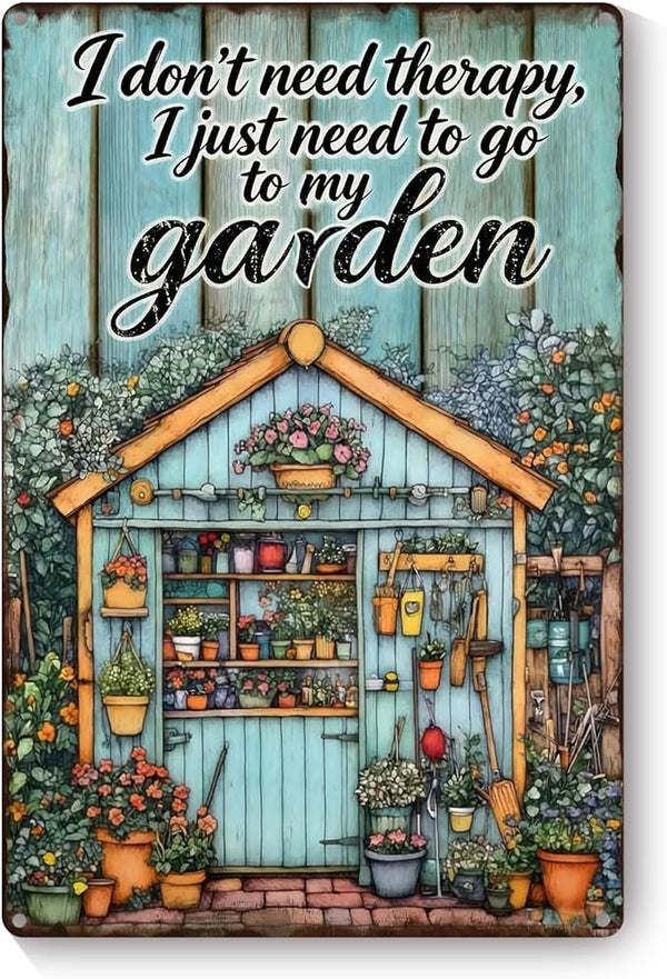 Garden Signs for Outside I don't Need Therapy, I Just Need to Go to My Garden, Funny Metal Signs for Home Garden Patio Yard, Retro Gardening Gifts for Women, Wall Decor 12" x 8"