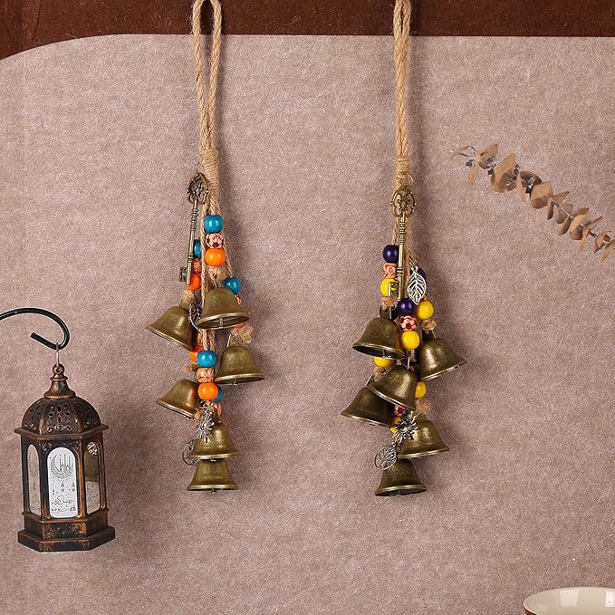 2 Pieces Witch Bells for Door Knob for Protection Handmade Decorative Door Hanging Bell Witch Wind Chimes for Boho Home Room Decor(Colorful)