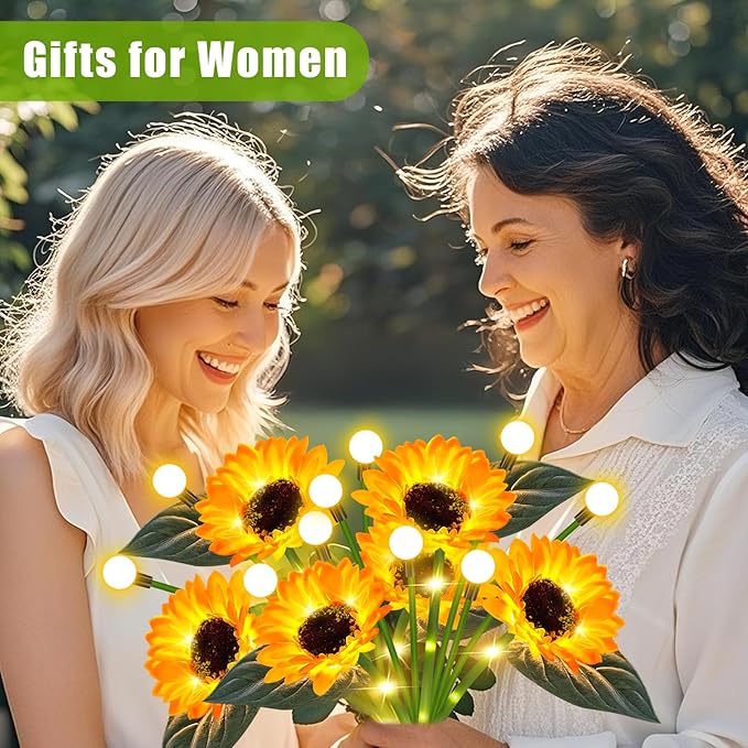 Solar Sunflower Lights 6 Pack Waterproof LED Firefly Garden Decor for Mom Grandma