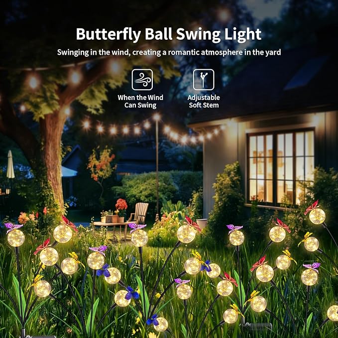 4-Pack Landscape Path Lights – Solar Butterfly Garden Lights, Outdoor Decorative Stakes with Globe Fairy Lights, Solar-Powered & Weatherproof for Yard, Flower Bed, Patio & Lawn Outdoor Decor