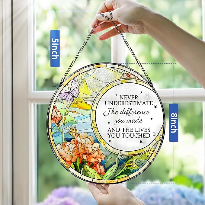 Thank You Gifts, Stained Glass Suncatcher Ornament, Window Hanging, Going Away/Goodbye, Appreciation, Retirement Gifts for Women, Men, Coworker, Boss, Friend | Retirement Party Decorations - Style B