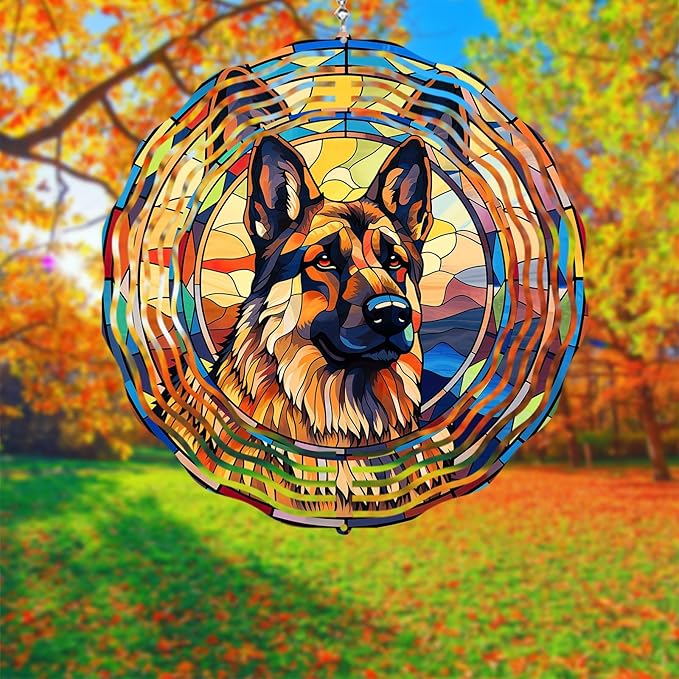 German Shepherd Dog Wind Spinners Outdoor Dog Memorial Gifts, 3D Metal Kinetic Hanging Garden Wind Spinner, Spinner Decor, Wind Sculptures for Outdoor & Indoor, Window, Yard Decor (German Shepherd 2)