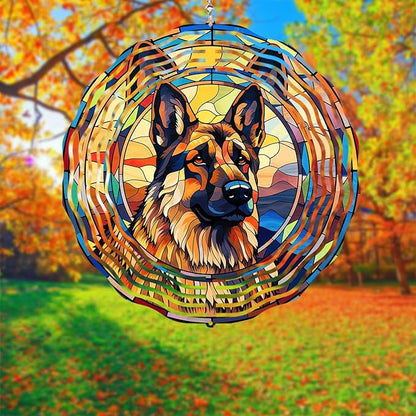 German Shepherd Dog Wind Spinners Outdoor Dog Memorial Gifts, 3D Metal Kinetic Hanging Garden Wind Spinner, Spinner Decor, Wind Sculptures for Outdoor & Indoor, Window, Yard Decor (German Shepherd 2)