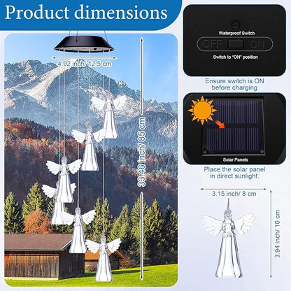 Retisee LED Solar Hanging Wind Chime, Outdoor Mobile Color Changing Light, Home Yard Garden Decoration Automatic Light Gift for Party Women Mom(Angle)