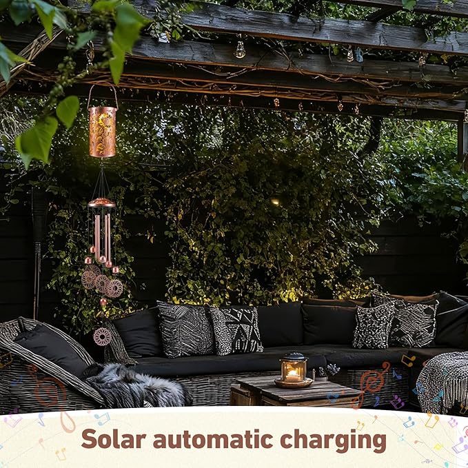 Retisee Sunflower Solar Wind Chimes Outdoor Metal Sunflower Teacher Appreciation Gifts Solar Light Windchimes Outside Indoors Christmas Decoration Birthday Gift for Home Lawn Porch Patio Garden Yard