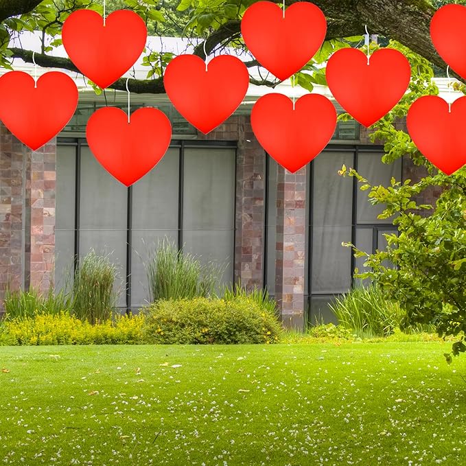 10 Pieces Valentine's Day Decorations Outdoor Yard Garden Porch Sign - Large Double-Sided Red Heart Design Signs with Stakes for Romantic Love Wedding Engagement Anniversary Patio Pathway Lawn Decor