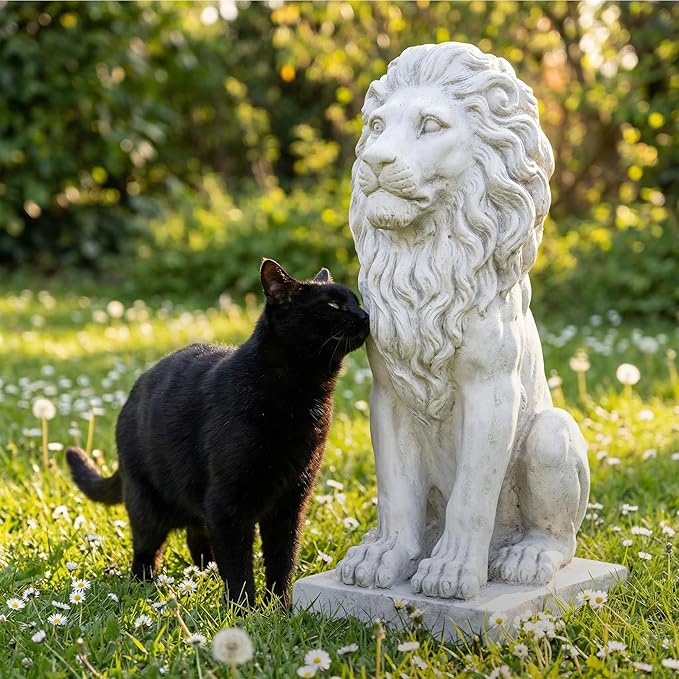 Sculptures Garden Statues, Outdoor Lion Statue 27in Tall, Magnesium Oxide Stone Composite Animal Sculpture Statue Decor for Home Decor Yard Patio Garden, White