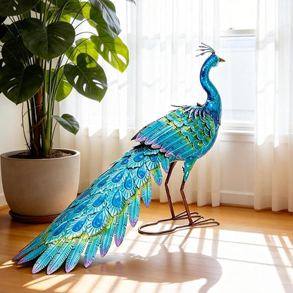 23" H Metal Peacock Yard Decor - Handmade Oversize Peacock Sculptures with Stable Ground Stakes, Backyard Decoration, Metal Garden Art