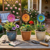 Metal Flower Garden Stakes 3 Pcs, Weatherproof Rust Resistant Yard Art for Outdoor Patio Lawn Pathway Decorations