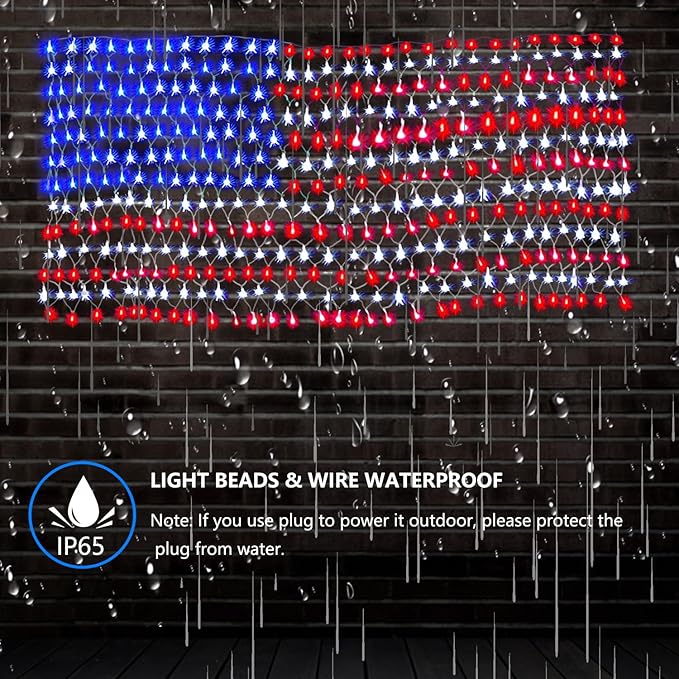 Decute American LED Flag Net Lights - 420 LED 4th of July Decorations Outdoor Lighted Flag String Lights of The United States for Memorial Day Yard Garden Festival Holiday Party
