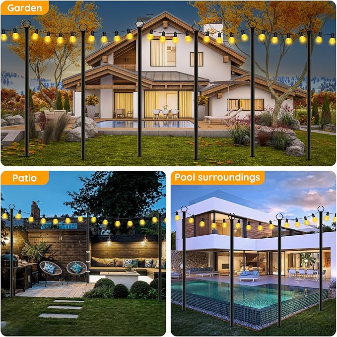 AHRLHR 4 Pack String Light Poles, Outdoor String Light Pole 10ft Forked Metal Light Pole with Adjustable Outdoor Light Stand, Deck, Backyard, Garden, Wedding, Rustproof and Sturdy with Hooks