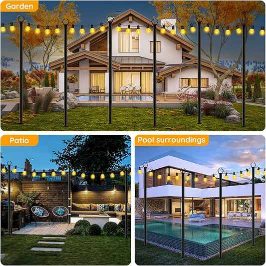 AHRLHR 2 Pack String Light Poles, Outdoor String Light Pole 10ft Forked Metal Light Pole with Adjustable Outdoor Light Stand, Deck, Backyard, Garden, Wedding, Rustproof and Sturdy with Hooks