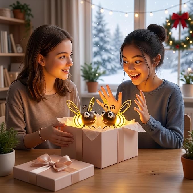 Solar Bee Lights Outdoor for Garden,– Hanging Metal Insect Lights with Hook, Waterproof Butterfly & Dragonfly Decorations for Garden, Yard, Patio, Holiday Gifts for Women & Kids (Golden-2PC)