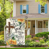 AVOIN colorlife Sunflower Spring Summer Garden Flag 12x18 Inch Double Sided Outside, With God All Things Are Possible Floral Yard Outdoor Decoration