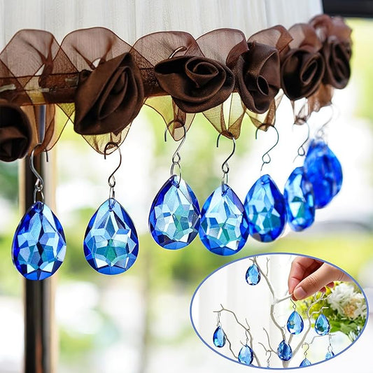 H&D HYALINE & DORA 10pcs Bauhinia Crystal Suncatcher Prisms Chandelier Beads Replacement 38mm Hanging Crystals Ornament Pendant for Window Wedding Party Decor,Blue