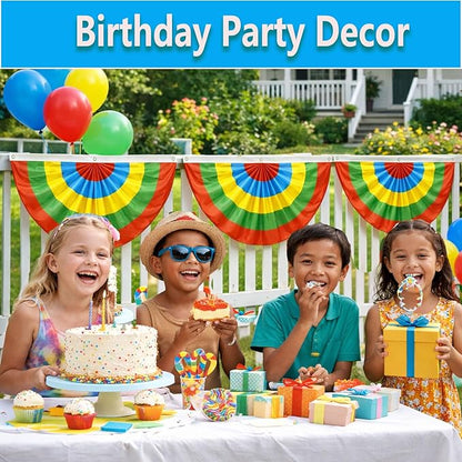 4Pack Colorful Bunting Flags Decor Birthday Party Classroom 2x4 Ft Bright Color Bunting Pleated Half Fan Bunting Banner Decor Outside Summer Party with Canvas Header Brass Grommets Mexican Themed Multi-Color Stripes Bunting Decoration Party Garden Porch