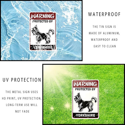 snowsun Warning Metal Signs Protected by Yorkshire Dog Tin Sign for Home Garden Yard Street Wall Decor 8×12 Inches