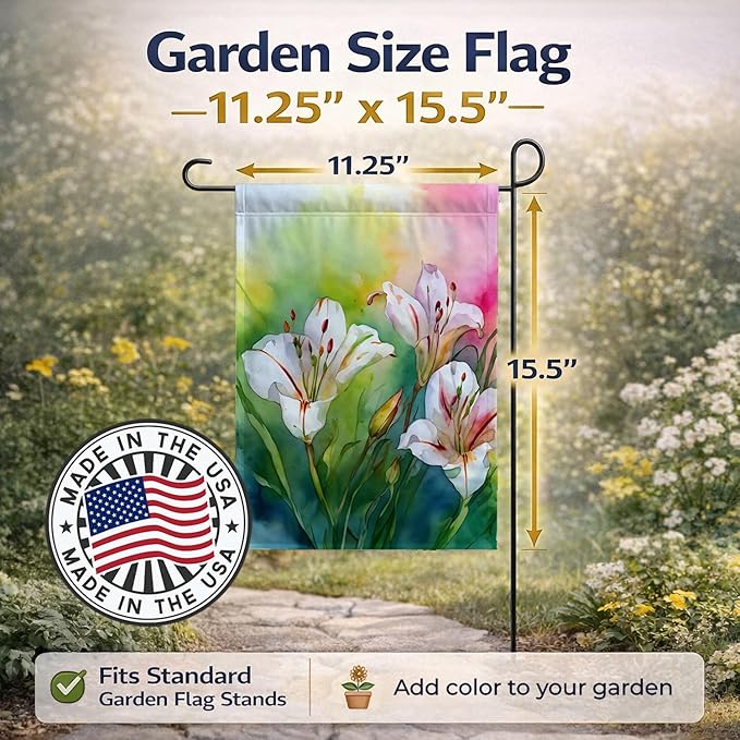 Caroline's Treasures Utah Sego Lilies in Watercolor Garden Flag Mailbox Flag Decorative Yard Flag Banner Outside Patio Artwork Yard Flower Beds, Garden Size, Multicolor