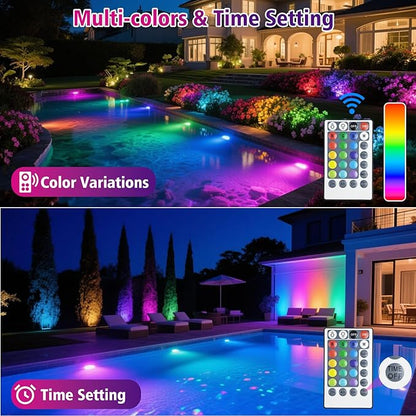 T-SUN Submersible LED Pond Lights, Color Changing Underwater Spotlights with Remote & Memory, IP68 Waterproof for Fish Tank, Aquarium, Garden Fountain, Pool(3 Light Heads)