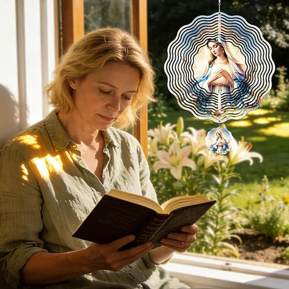 Metal Wind Spinners Outdoor - Virgin Mary 3D Wind Spinner 12 Inch Stainless Steel Ornaments Kinetic Spinning Hanging Decor for Patio Lawn Garden Yard Birthday Gifts for Women Mom Grandma