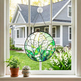 Stained Glass Window Hanging, Lily of the Valley Suncatcher 7.8 in Sun Catcher Boho Wall Art Decor with Chain Diamond Glass Panel Hangings Scenery Sun Catchers Decor for Lover Couple Mom