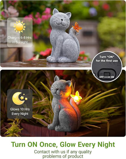 Nacome Cat Outdoor Statues for Garden: Outside Decor with Butterfly Clearance for Yard Art Lawn Ornaments Porch Patio Balcony Home House for Grandma Mom Women