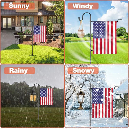 LOPANNY Garden Flag Stand - Upgraded Garden Flag Pole with Shepherd Hooks for 12 x 18" Flag, 45IN Yard Flag Holder Stand for Small Flags(Without Solar Lights & Flag)