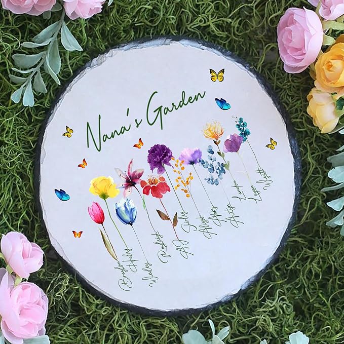 NAZENTI Nana Garden Stone, Garden of Love Personalized Nana Garden Flower, Birth Month Mother's Day Garden Stone, Family Entry Decoration, Grandma Birthday Gift, Nana Gift
