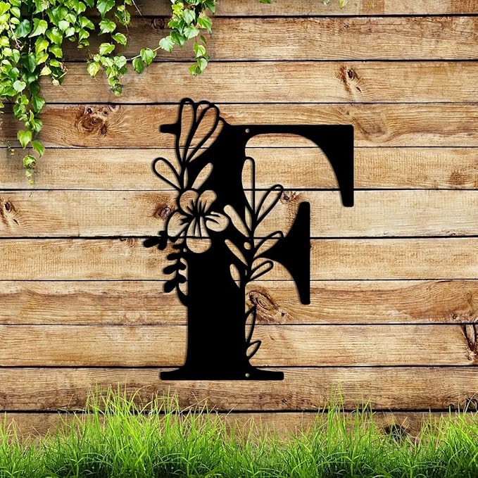 Metal Name Sign,Initial Welcome Letter Monogram Wall Decor,Wall Art Last Name Signs,Garden Door Decor for Outside,Wedding,House Warming Gift,12 inch in Height (Letter F)