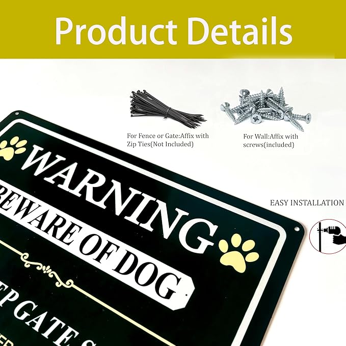 Large Beware of Dog Sign Keep Gate Shut Do Not Enter Signs, 14"x10".04"Metal Heavy Duty Wall Decor, Reflective Aluminum,UV Ink Printing,Weatherproof for Indoor/Outdoor with Easy Mount, 2 Pack