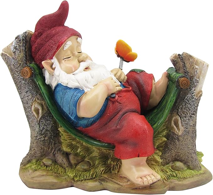 Comfy Hour 8"x7" Garden Gnome Statues for Outdoor Decor, Rustic Antique Vintage Dwarf Figurine, Sleeping Gnome on Stump Statue for Yard Home Decor