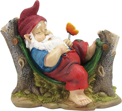 Comfy Hour 8"x7" Garden Gnome Statues for Outdoor Decor, Rustic Antique Vintage Dwarf Figurine, Sleeping Gnome on Stump Statue for Yard Home Decor